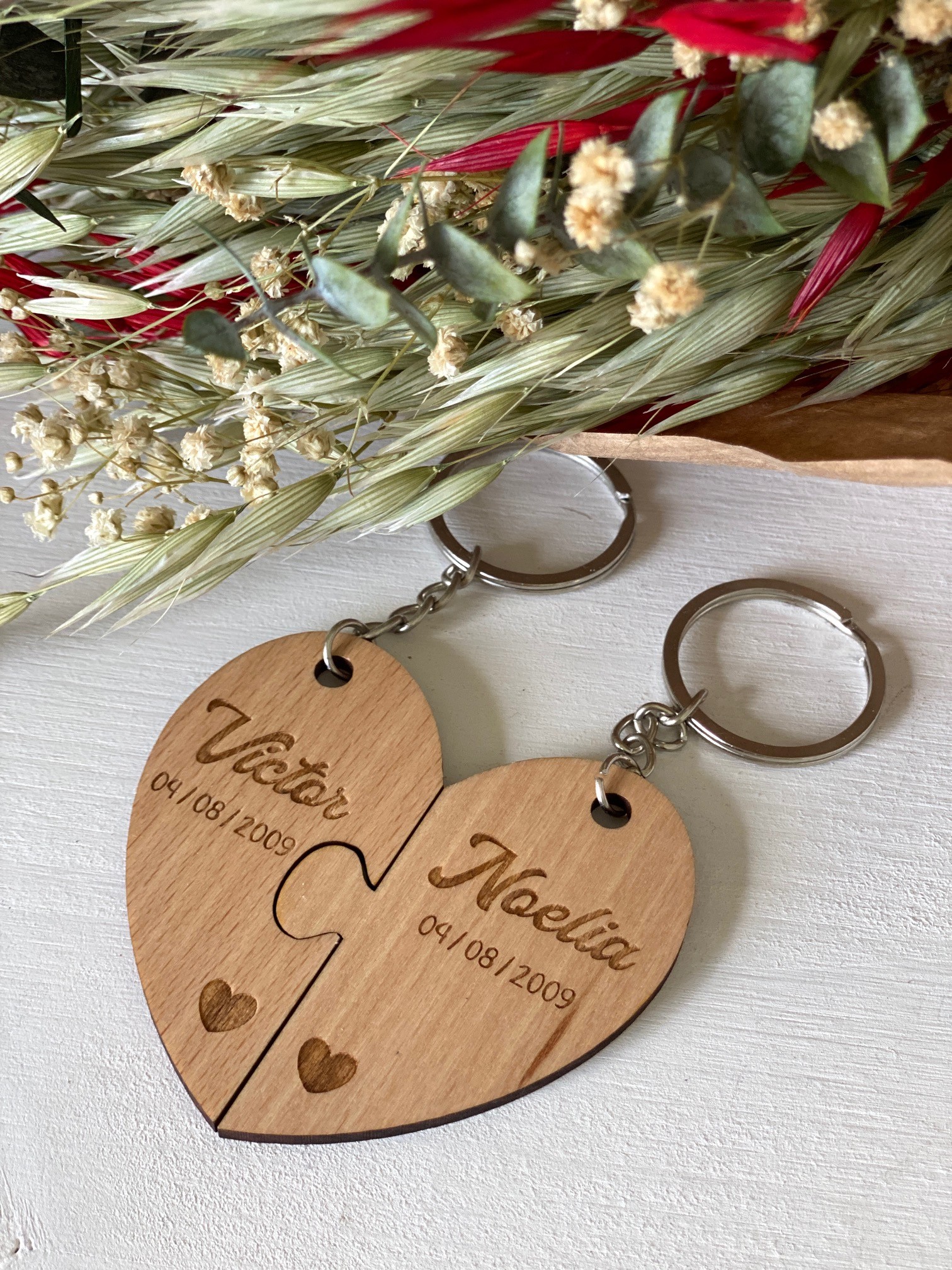 Llaveros piezas corazón personalizado madera - Yelocai